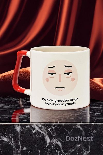 DozNest "Talking Is Forbidden before Coffee." Written Red Handled Mug - Gift Mug Dza88