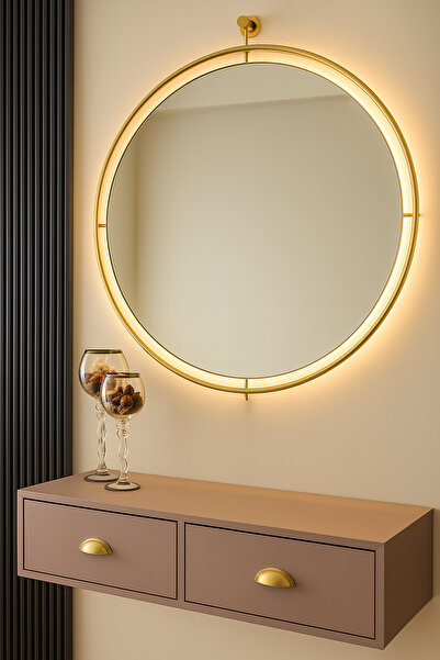 ASA KONSEPT Simirna Ayna GOLD 60 cm Dekoratif Hol Koridor Duvar Salon Mutfak Banyo Wc Ofis Makyaj Aynası