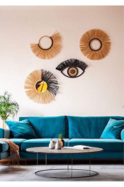 nefisenem Bohem Ev Dekorasyonu, El Yapımı Bahçe Ve Duvar Süsü, 4'lü Aynalı Set