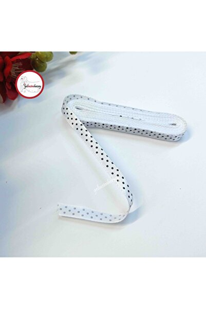 Gelincimherşey White Black Polka Dot 10 Meters Long 1 Cm Wide Satin Ribbon
