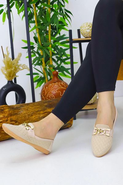 Weynes Women's Beige Knitwear Daily Comfortable Ballerinas Wsb3072
