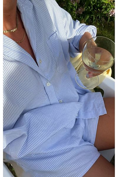 King Brothers Cămașă - Set Pantaloni Scurt Stil Pinterest Poplin Culoare Albă Femei