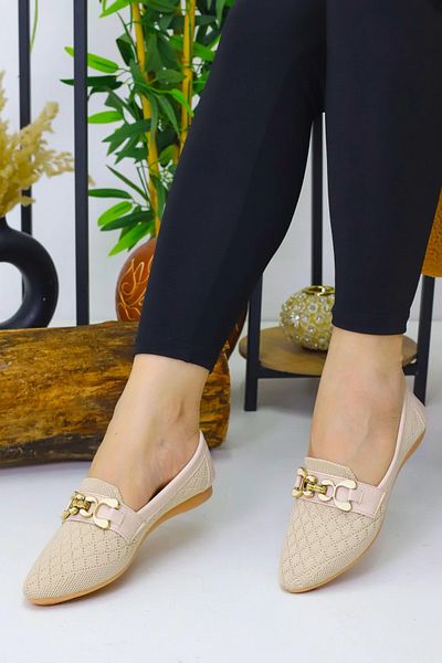 Weynes Women's Beige Knitwear Daily Comfortable Ballerinas Wsb3072