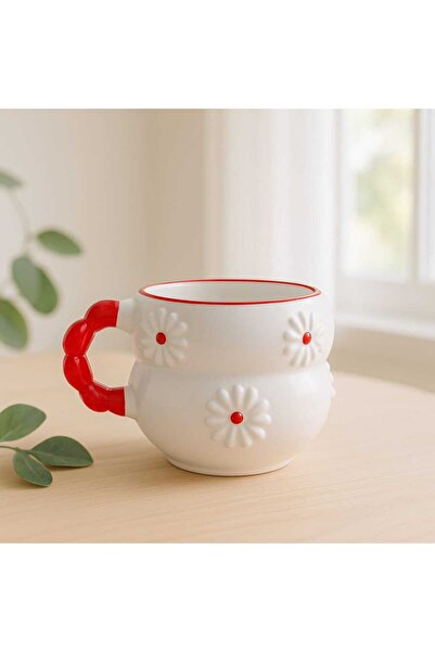 İZart مقبض من الخرز الأحمر ديزي كوب سيراميك منقوش يدويًا