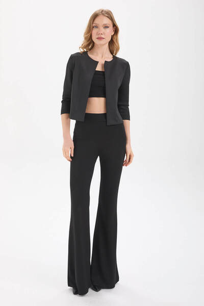 By Yaren Yazıcı Scarlet Trousers with Elastic Waist and Half Flared Legs