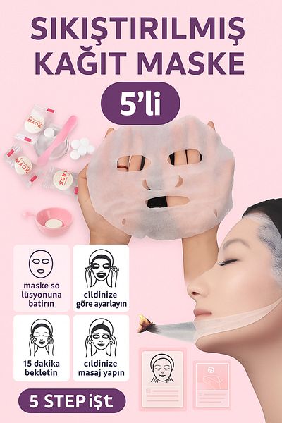 MİNGODAN 5Pcs Korean Magic Beauty Face Mask Compressed Travel Facial Mask Paper Mask Tablets