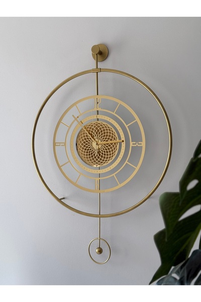 MetaQuartz Aksesuar Yeni Dizayn - Çark Gold Luxry - Şeffaf Camlı (TAMPER KIRILMAZ) -metal Duvar (MOBİLYA) Saati