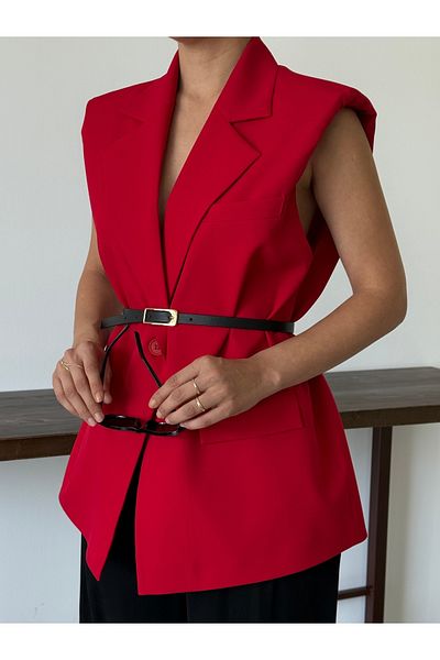 Nadrina Gold Buckle Belted Padded Elegant Vest Oversize