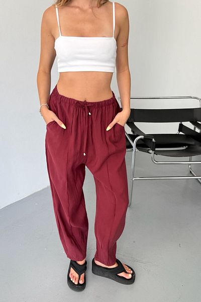 Feela Moda Women's Modal Cupra Elastic Waist Striped Baggy Trousers 2019
