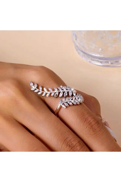 GlassySKY Elegant Long Leaf Ring Adjustable Size Ring