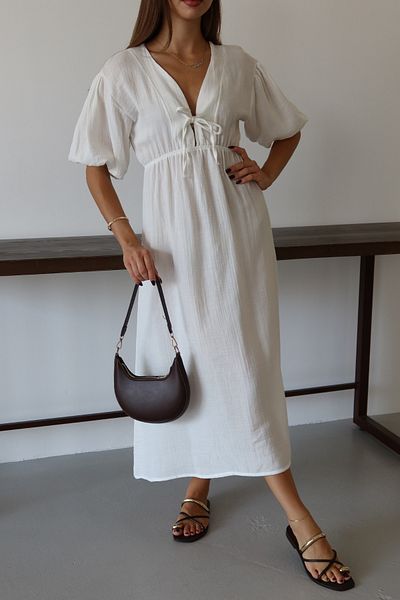 Mogi Butik 3090 Basic μπροστινό δεμένο γυναικείο φόρεμα μουσελίνας
