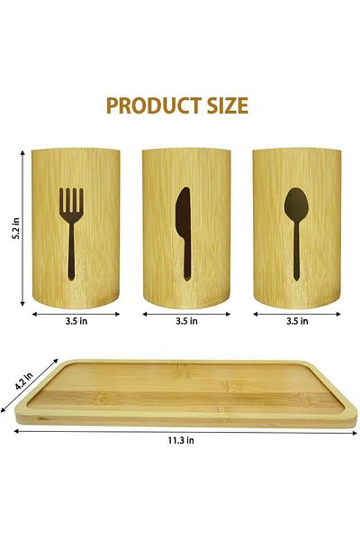 ARMESE 3-piece Bamboo Spoon HolDer Set - Base anD Cutlery Organizer