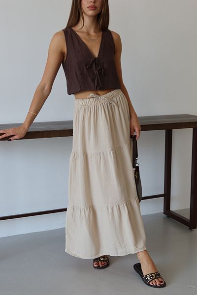 Mogi Butik 3089 Γυναικεία Basic μουσελίνα με κορδόνια στη μέση