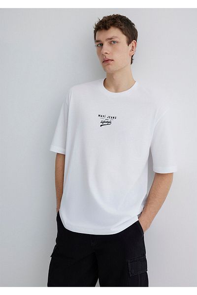 Mavi Λευκό μπλουζάκι με εμπριμέ λογότυπο Minimal Relaxed Fit / Άνετη εφαρμογή 0612710-620