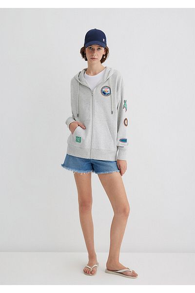 Mavi Indigo Turtles Printed Hooded Gray Sweatshirt 1S10382-87033
