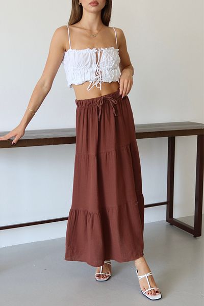 Mogi Butik 3089 Γυναικεία Basic μουσελίνα με κορδόνια στη μέση
