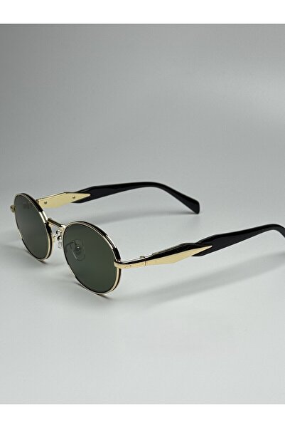 MONAL نظارات شمسية PERY BLACK بإطار ذهبي بيضاوي وزجاج عضوي أسود 50 Ekartman