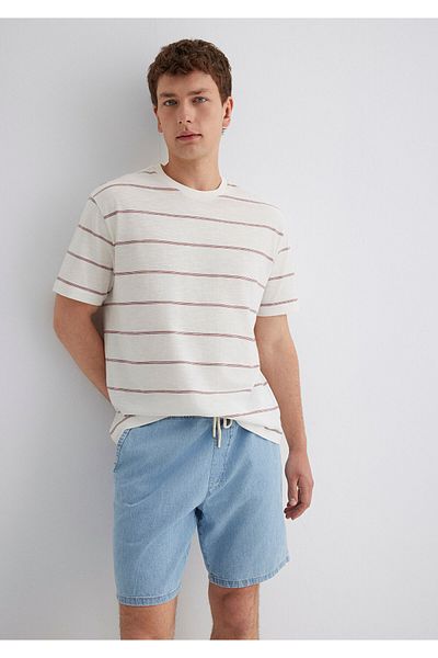 Mavi Purple Striped Ecru T-Shirt Loose Fit / Loose Relaxed Fit 0612941-70399