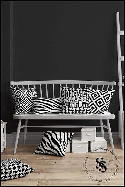 SasoHome Set de 4 huse de pernă cu modele Home Sweet Home și zebră cu dungi negre