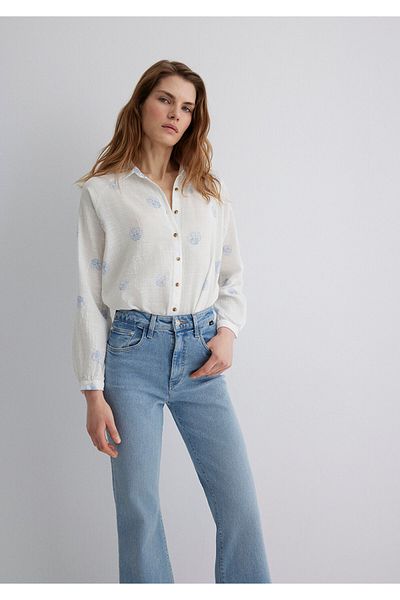 Mavi Λευκό πουκάμισο με στάμπα Oyster Loose Fit / Loose Relaxed Fit 122514-89842