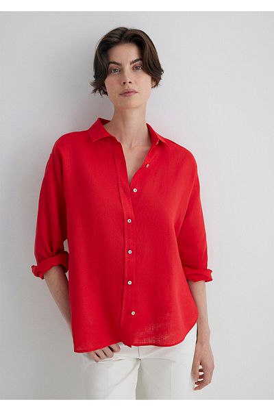 Mavi Red Linen Shirt Loose Fit / Loose Relaxed Fit 1210747 -80791