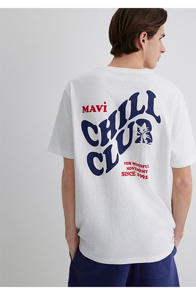 Mavi Chill Club Printed Ecru T-Shirt Loose Fit / Loose Relaxed Fit 0612668-70057