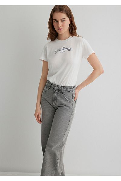 Mavi Tricou de damă semi subțire alb catifelat M 1613194 -70057