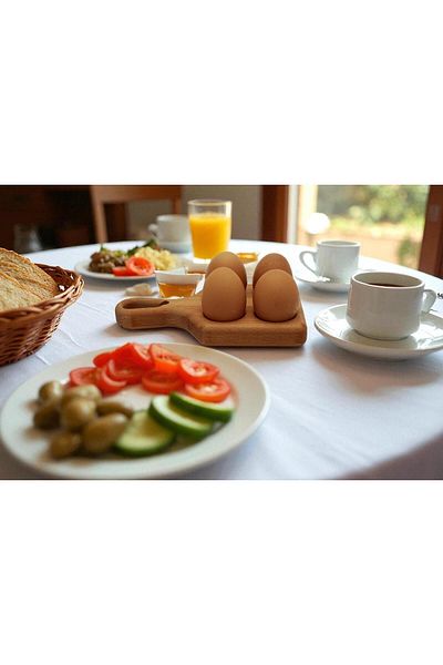 tios home Tioshome Baked Real Beech Wood Handle 4-Piece Egg Bowl 10,5X18,5 cm