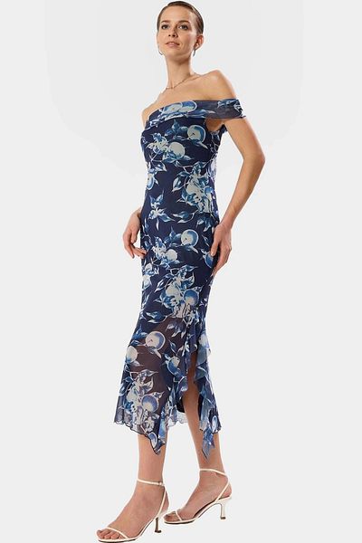 PayBuy Floral Pattern Midi Length Tulle Dress Stylish Bodycon Fit Comfortable Polyester Fabric Look
