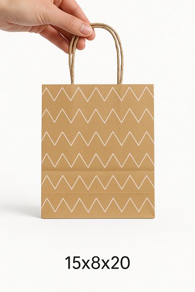 HDF PAZARLAMA 25 Pieces Zigzag Patterned 15*8*20 Kraft Bags