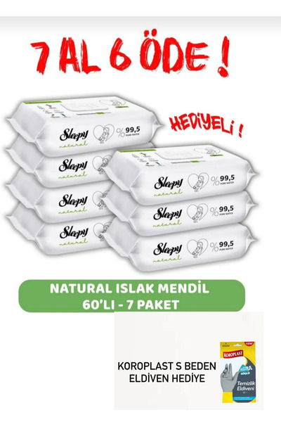 Sleepy Yenidoğan natürel ıslak bebek mendili 60 lı 7 paket