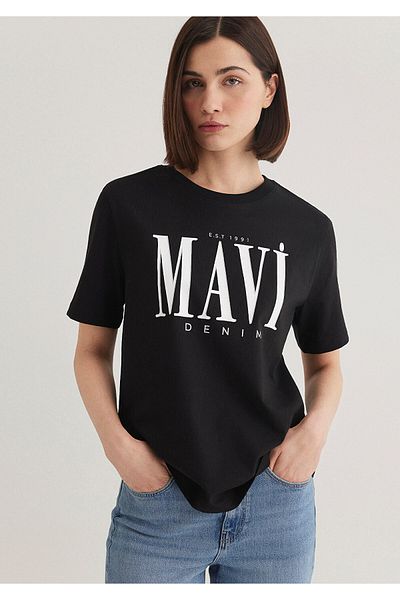 Mavi Černé tričko s potištěným logem Regular Fit / Regular Fit1611990-900