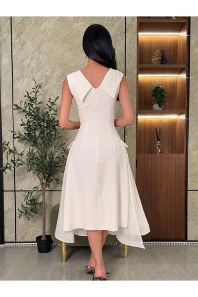 Nice Model Elegant Midi Dress Sleeveless Button Front Classic Straight Cut Women's Fashion