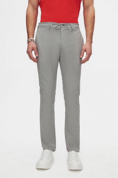 D'S Damat Slim Fit Γκρι ελαστικό κορδόνι μέσης με φερμουάρ Lycra Άνετο παντελόνι Jogger