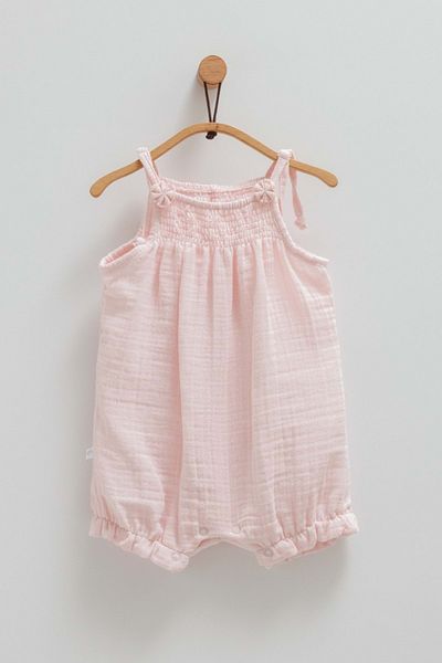 Caramell Little Girl Rope Hanging Muslin Short Jumpsuit Pink
