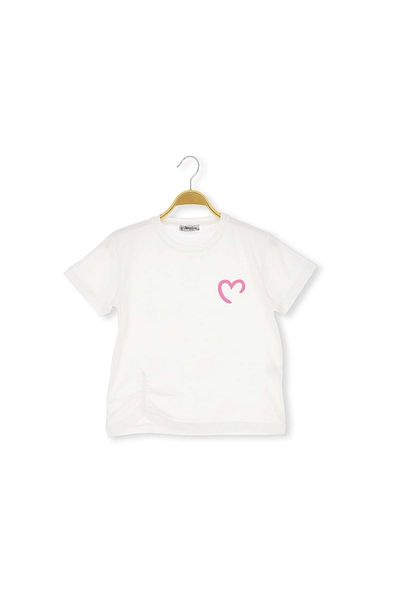 atabay Heart Printed 36/1 Compact Girl Tshirt Ecru
