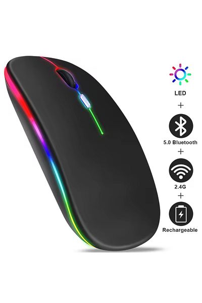 Choice ماوس لاسلكي مزدوج الوضع للهواتف اللوحية والهواتف الذكية مزود بتقنية البلوتوث وقابل لإعادة الشحن وإضاءة خلفية RGB 2.4 جيجاهرتز