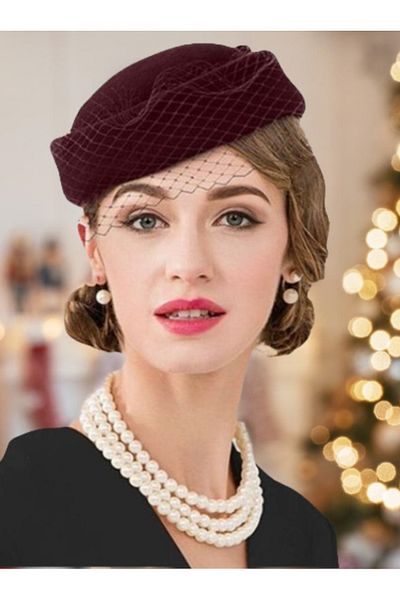 Confortino Luxury women's felt toca hat with veil - ONE SIZE, ADJUSTABLE