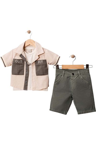 Babexi Outfit Printed Shirt 3 Piece Tkm Khaki