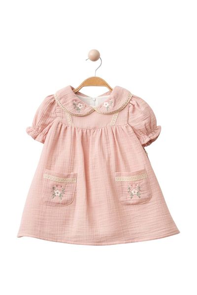 Babexi Pocket Embroidered Dress Pink