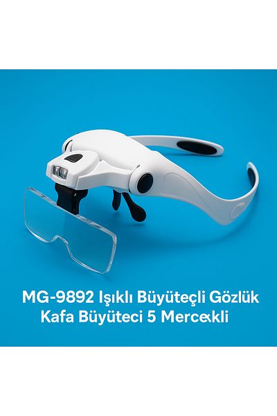 TAREZ Mg-9892 Led Lighted Glasses Head Magnifier – 5 Different Lenses, Adjustable Loop Glasses with 2 Leds