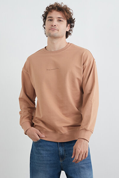 Fulla Moda Yazı Baskılı Bisiklet Yaka Sweatshirt