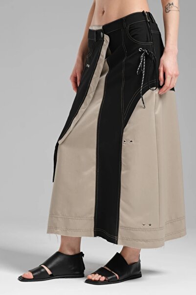 tw3 Kadın Dokuma Kumaş Bağcık Detaylı Tasarım Uzun Etek