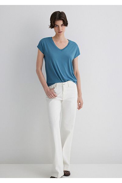 Mavi Tricou vâscos cu decolteu în V - Croială normală167714-70753