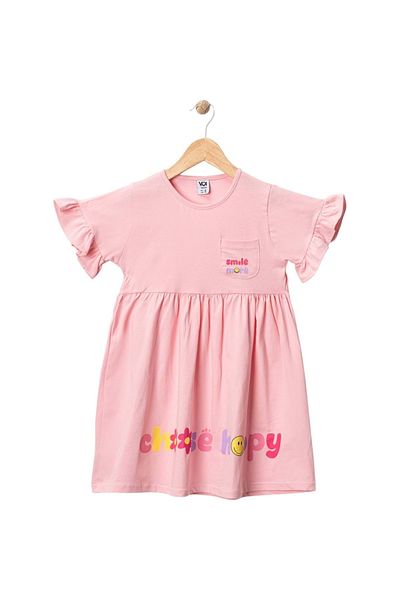 Babexi Smile Printed Dress with Printed Pockets Pink