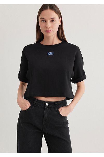 Mavi Schwarzes Crop-T-Shirt mit Logo-Print, Crop / Short Cut 1611585-900