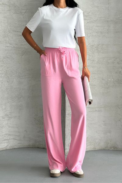 macharel jeans Square Pocket Wide Leg High Waist Viscose Trousers