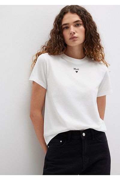 Mavi Weißes T-Shirt mit Logo-Print, reguläre Passform / normaler Schnitt 1601185-33389