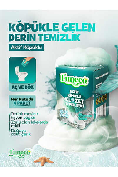 FUNECO Klozet Tuvalet WC Temizleyici, 1 Kutuda 4 Paket (300g), Aktif Köpüklü,...