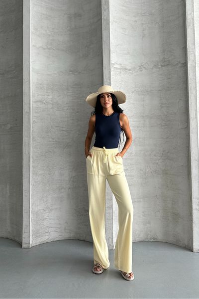macharel jeans Square Pocket Wide Leg High Waist Viscose Trousers